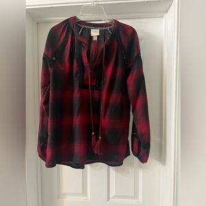 Red and black plaid blouse